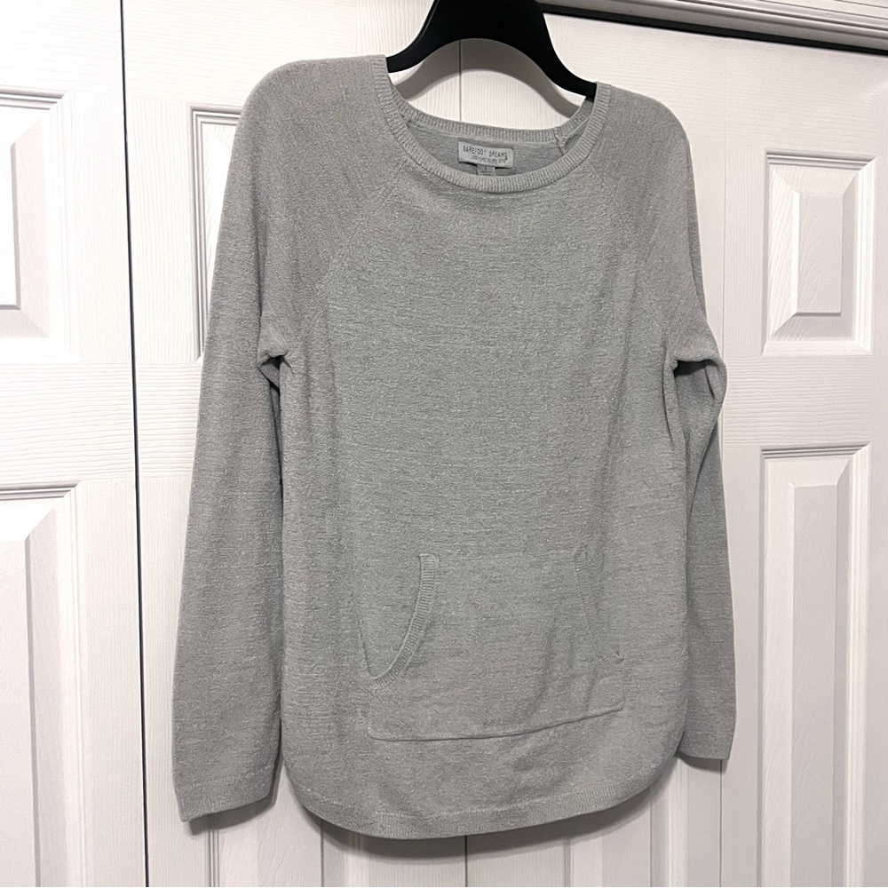 Barefoot Dreams Cozychic Gray Sweater Kangaroo Pocket Size Small - Picture 3 of 8